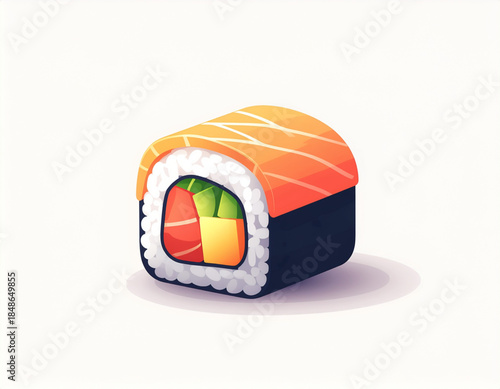 Single Sushi Roll Vector Illustration Isolated on White Background