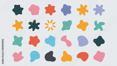 Colorful abstract shapes in various vibrant colors and irregular forms