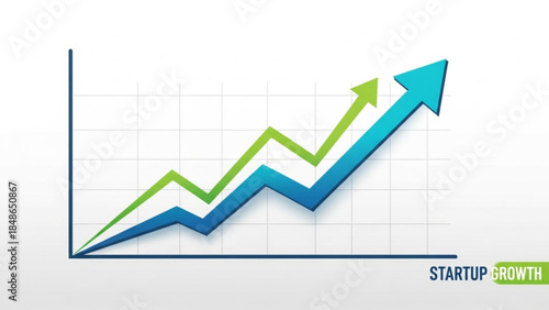 Upward trending graph with arrows indicating growth and success representing business development and financial progress on a white background