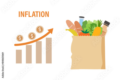 Food ncrease inflation, rising food cost, financial crisis. Vector illustration
