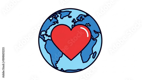 Global Compassion: An emblem of global unity, the world, cradles a heart symbolizing care, affection, and the shared bonds of humanity.