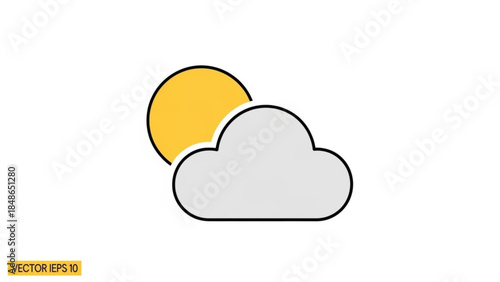 Sunny day weather icon: A simple yet cheerful depiction of the sun peeking out from behind a fluffy cloud, representing fair weather conditions and a positive outlook.