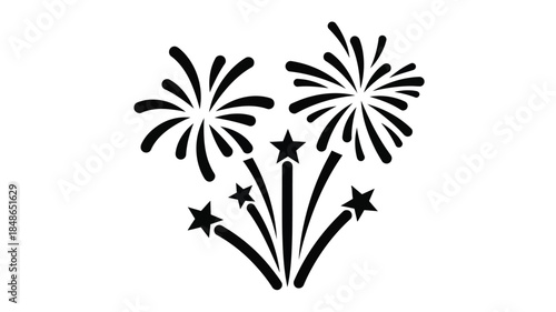 Celebratory fireworks display with sparkling bursts a striking black silhouette