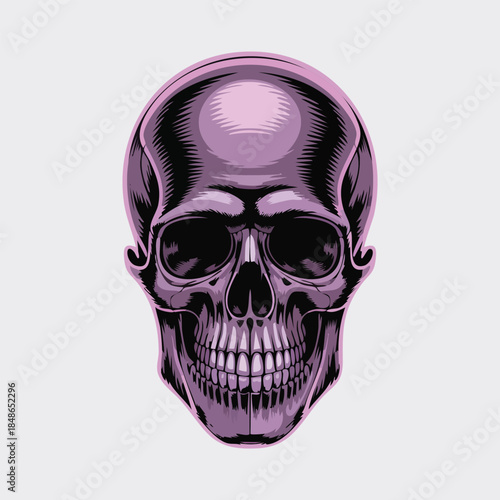 Purple Skull Illustration for Graphic Art Poster.