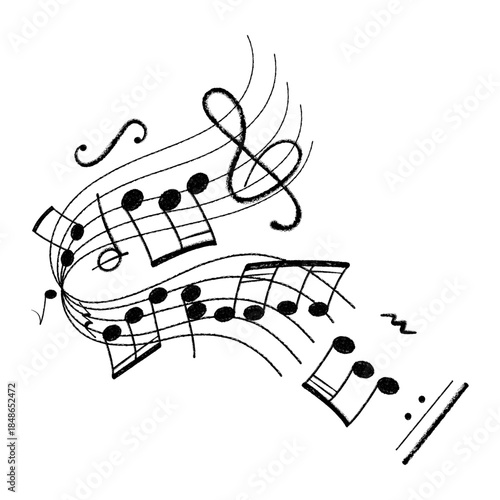 Crayon pastel or chalk music note signs doodle hand drawn symbol shapes set. Chalkboard textured musical symbols treble, bass clefs, pauses doodle collection.