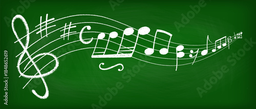 Crayon pastel or chalk music note signs doodle hand drawn symbol shapes set. Chalkboard textured musical symbols treble, bass clefs, pauses doodle collection.