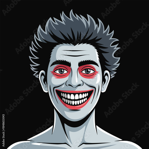 Vivid Cartoon Clown Face Grinning Expression.
