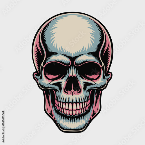 Vivid Skull Illustration with Bold Shaded Anatomy.