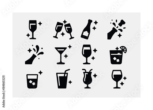 Parade Celebration Icons. Celebration parade motifs. Line outline icon set of Celebration parade motifs:
