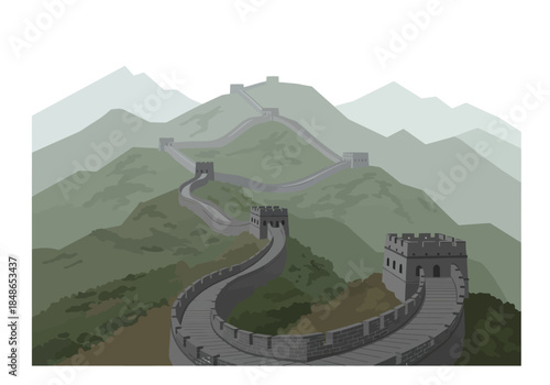 The Great Wall of China winding through mountainous terrain.