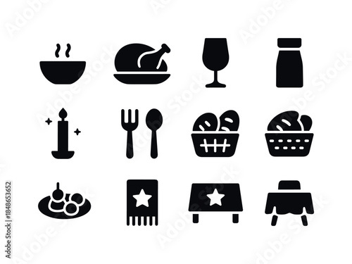 Holiday Icons Grid. Holiday journey adventures. Filled icon set of holiday journey adventures: trip suitcase,