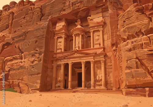 The Treasury of Petra Jordan Carved into Sandstone Cliffs.