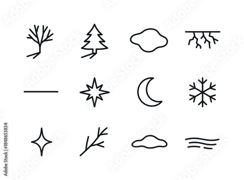 Holiday Dinner Icons. Holiday dinner set. Line outline icon set of Holiday dinner set: plate, cutlery pair,