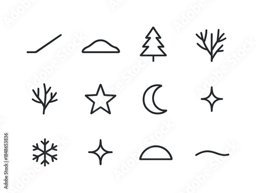 Festive Table Icons. Holiday table setup. Line outline icon set of Holiday table setup: table mat, plate, fork