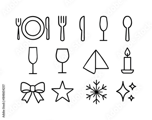 Holiday Bell Icon Set. Holiday bell melodies. Line outline icon set of Holiday bell melodies: hand bell,