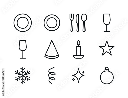 Christmas Bell Icons. Christmas bell motifs. Line outline icon set of Christmas bell motifs: small bell, large