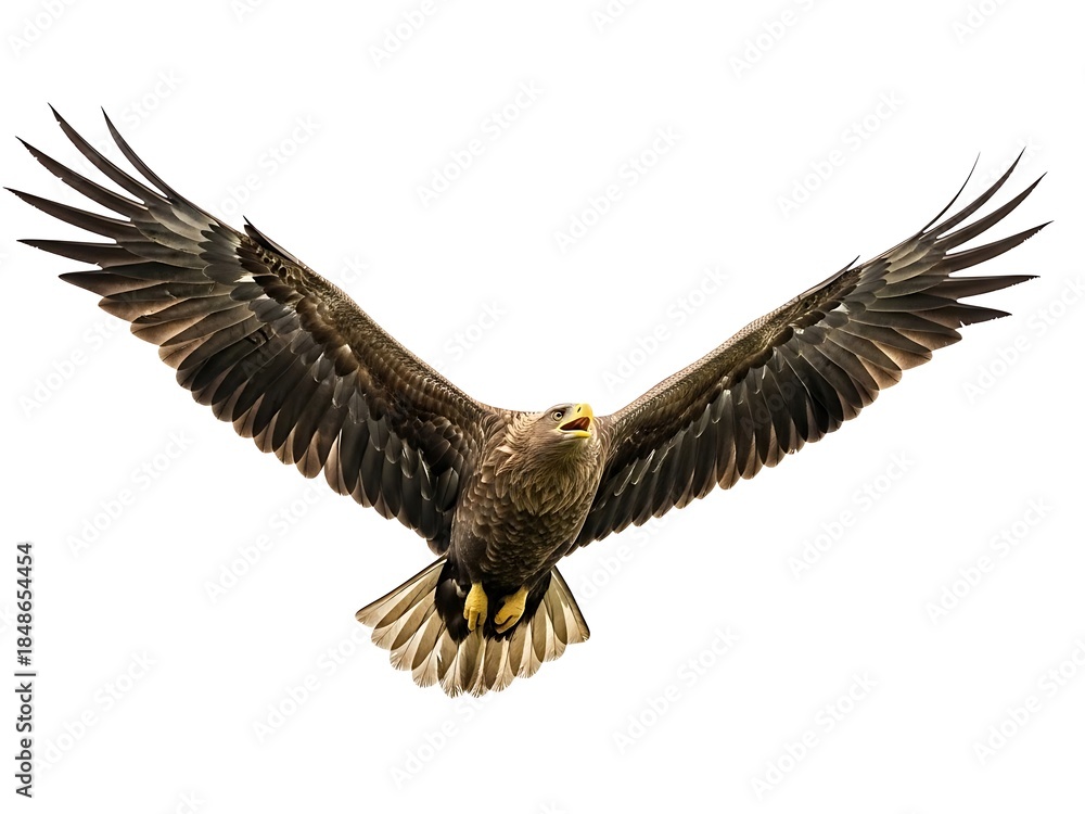 Fototapeta premium Flying Eagle Bird with Spread Wings Isolated on White.