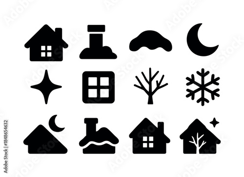 Snowy Carol Icons. Snowy carol performance. Line outline icon set of Snowy carol performance: singing figure,