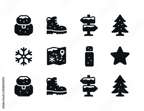 Holiday Family Icon Set. Warm holiday family moments. Line outline icon set of Warm holiday family moments: