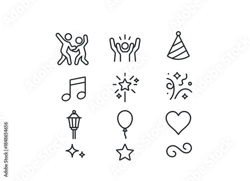 Cozy Holiday Icons. Cozy holiday gathering. Line outline icon set of Cozy holiday gathering: family