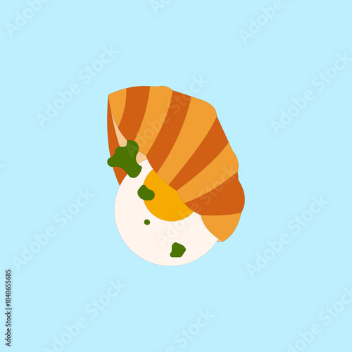 Croissant sandwich with fried egg and lettuce vector illustration. Breakfast food