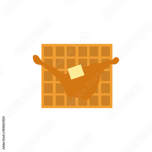 Waffle with caramel sauce and block butter vector illustration