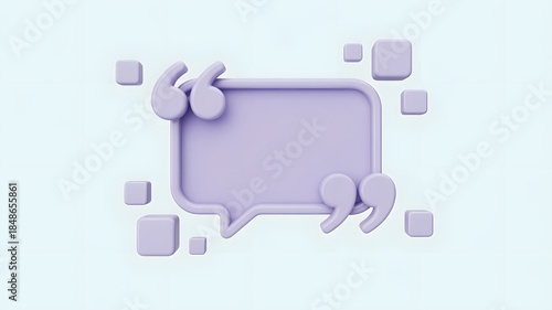 Modern Speech Bubble Quote Box 3D Design with Minimal Geometric Elements Purple color