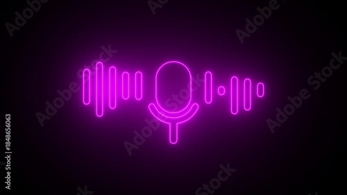 Wallpaper Mural Neon Purple Microphone and Sound Wave Icon on a Black Background audio voice Torontodigital.ca