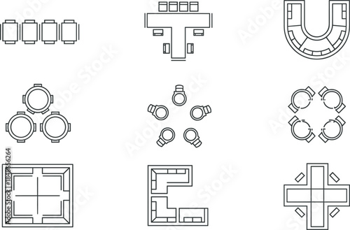 Office Conference Room Furniture Floor Plan Icon Set for Meeting Layout and Interior Design