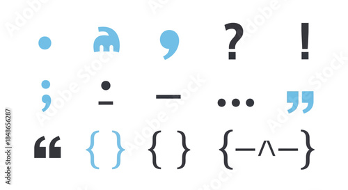 Assorted Punctuation Marks in Blue and Black.