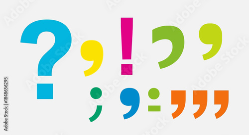 Colorful Punctuation Marks: Question Mark Exclamation Point Comma and More.