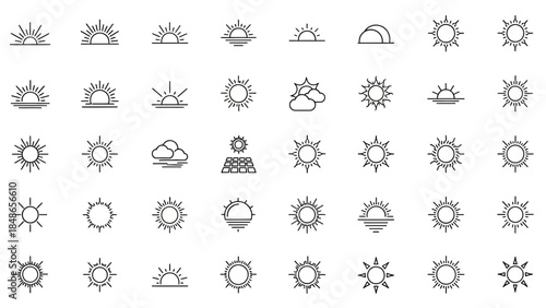 Minimalist Sun and Weather Icons Collection Line Art Vector Illustrations Meteorological Symbols