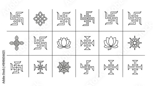 Cultural and Religious Symbolic Icon Designs Buddhist Hindu Mandala Lotus Sacred Geometry Collection
