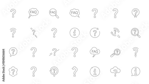 Question Mark and FAQ Icons Diverse Outline Set Help Support Information Graphics