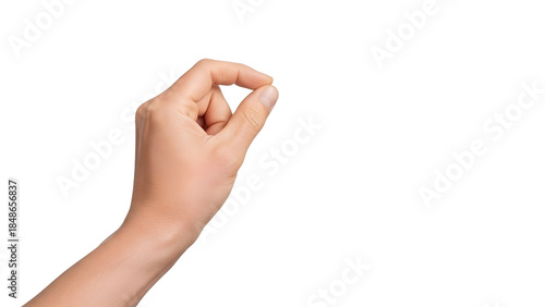 Hand making a pinching gesture, thumb and index finger together, isolated on transparent background