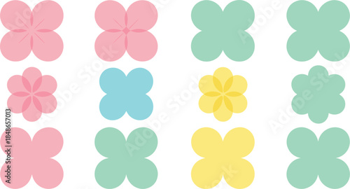 Abstract Flower and Four Leaf Clover Shape Set for Pattern Background and Geometric Element
