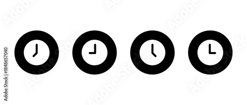 Clock and time icon set in black circle. Alarm, hour, and timer symbol
