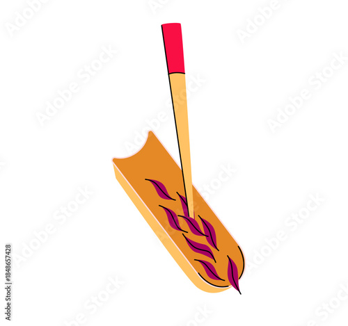 Chinese Tea Scoop with Loose Leaf Tea. Flat Vector Illustration of Chá Zé Too. Tea ceremony tool.