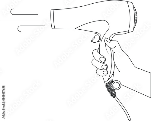Isolated outline of a lady's hand holding a hair dryer side view vector illustration. 