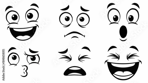 Collection of Six Cartoon Faces Expressing Different Emotions.