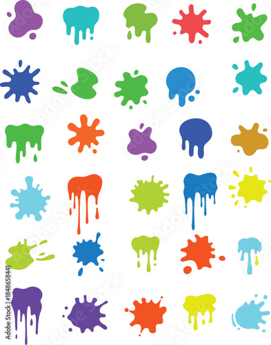 Colorful paint ink blots set. Vector isolated set