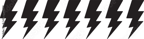 A repeating pattern of seven black lightning bolt silhouettes on a white background, conveying energy, power, and dynamic movement also transparent background