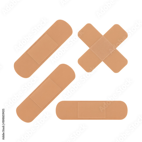 A set of medical adhesive bandages on transparent background