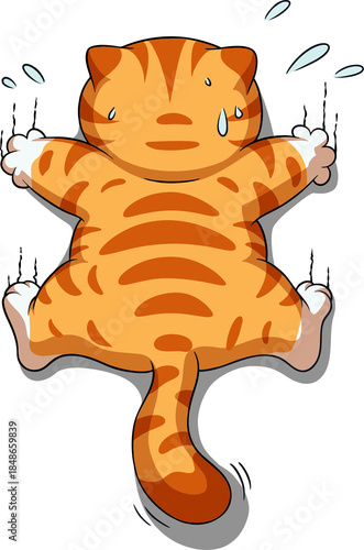 Illustration of a cat clutching the wall with its nails because it fell, isolated on a white background