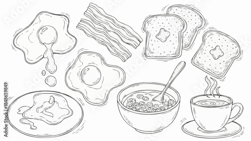 Delicious Breakfast Spread with Eggs Bacon Toast and Coffee.