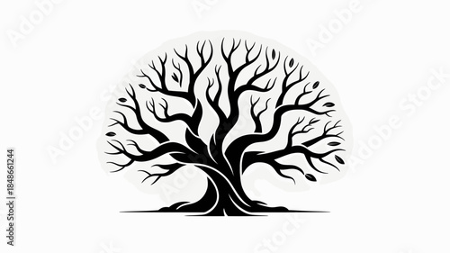 tree silhouette vector,Black Bare Tree Silhouette on White Background