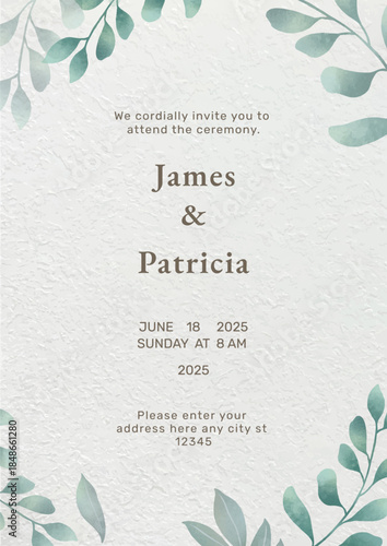 Romantic and elegant hand-painted watercolor plant invitation
