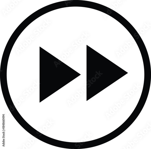 Fast forward media control icon, double play arrow button, minimal navigation symbol, multimedia interface element, modern UI UX design