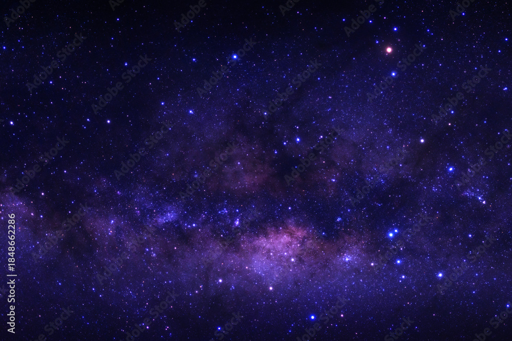 Fototapeta premium Night sky space background, Starry universe in dark blue sky, Milky way galaxy with stardust field in deep universe