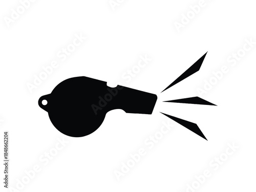 Simple black silhouette of a whistle blowing with sound waves